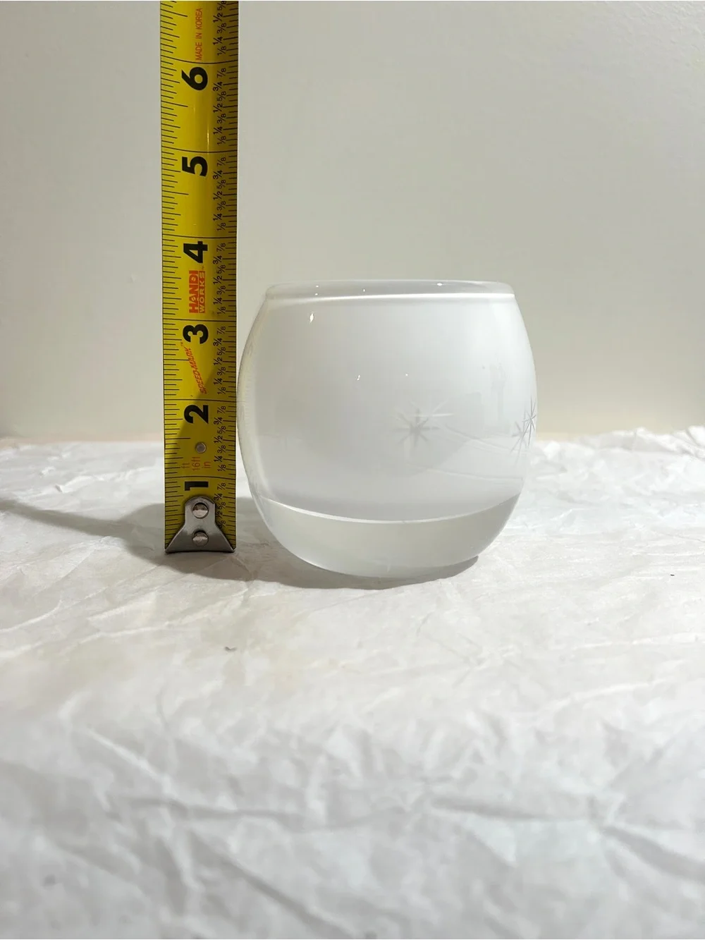 Vtg Crate & Barrel White Hand Blown Cased Glass Starburst Votive Holder Poland